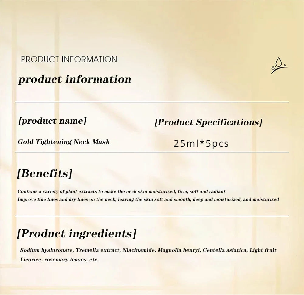 Gold Firming Neck Mask Moisturizing Anti Wrinkles Anti-aging skincare Neck Masks Beauty Necks Skin Care Products