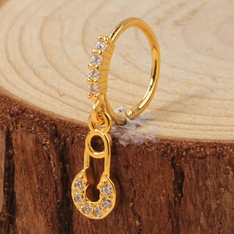 Gold Plated Pendant Nose Ring Hoop for Women Crystal Nose Hoop Protection Jewelry Nose Piercing Cartilage Earring Piercing