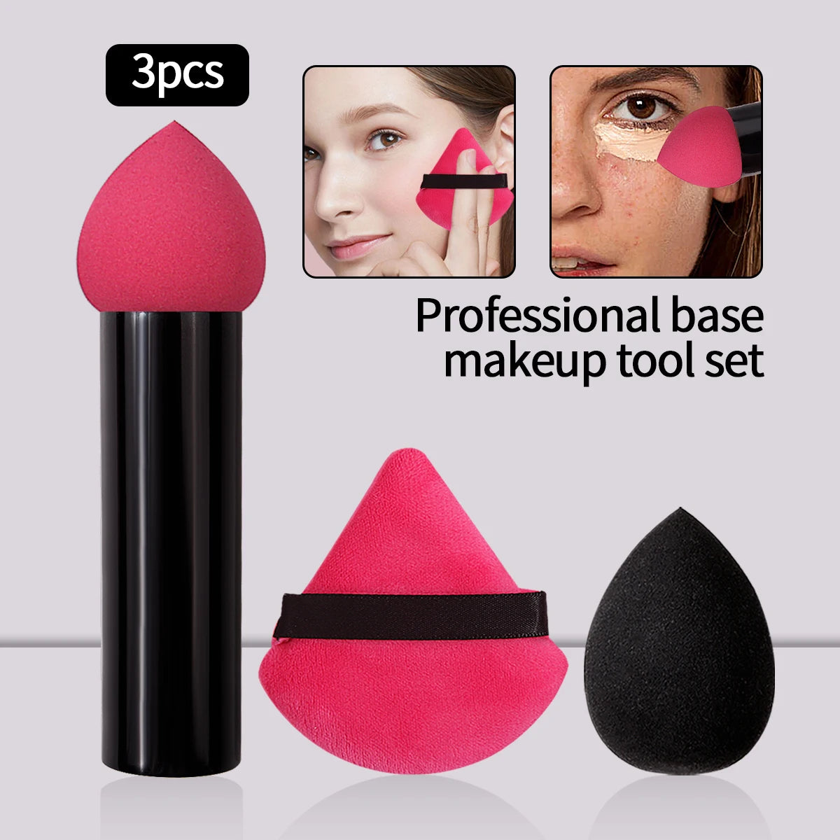 3PCS sponge head makeup brush, concealer brush, smudge brush, soft makeup sponge, egg triangle powder puff, beauty tools