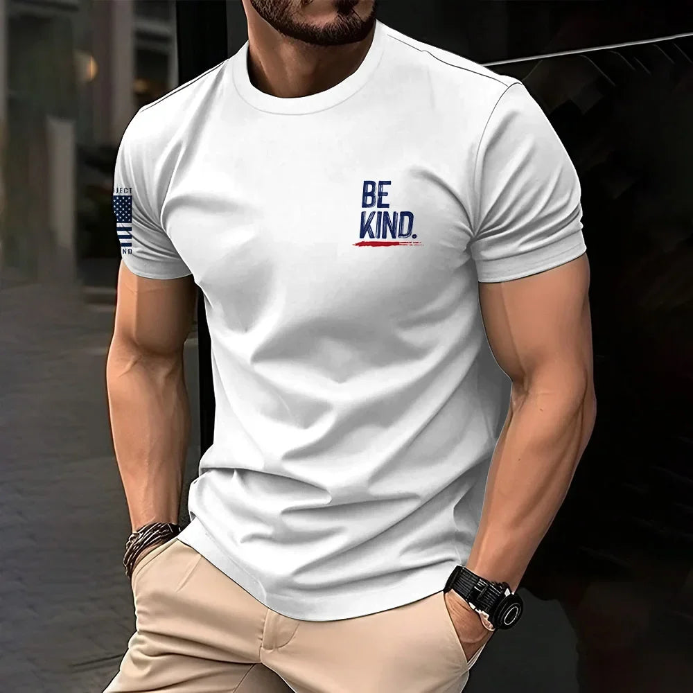 Retro American men's T-shirt casual wear, crew collar short-sleeved top, outdoor simple daily men's breathable sports T-shirt