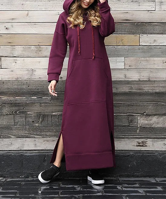 Autumn Winter New plus Size Loose Knitted Long Dress Hoodie Fleece Casual Fashion Dress Large Pocket Skirt Elegant Commute