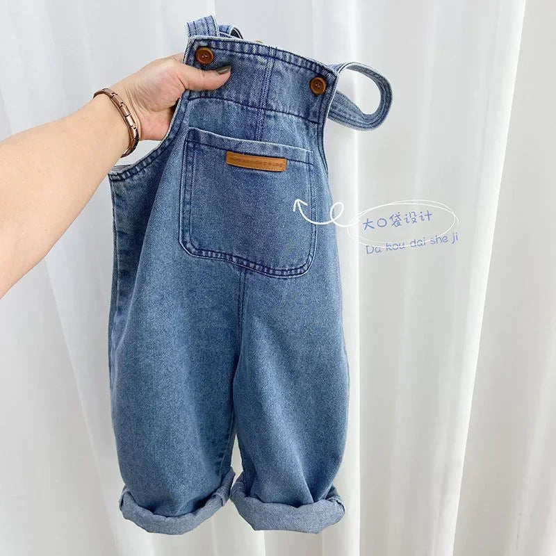 Spring 1-8T Kids Boy Denim Overalls Cotton Big Pocket Baby Boys Strappy Pant Solid Children Toddler Boys Jeans Suspender Outfits