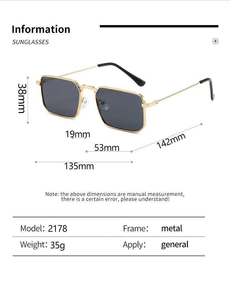 Fashion Rectangle Sunglasses Men Women Vintage Square Driving Sun Glasses Luxury Brand Metal Frame Eyewear Lentes De Sol Hombre