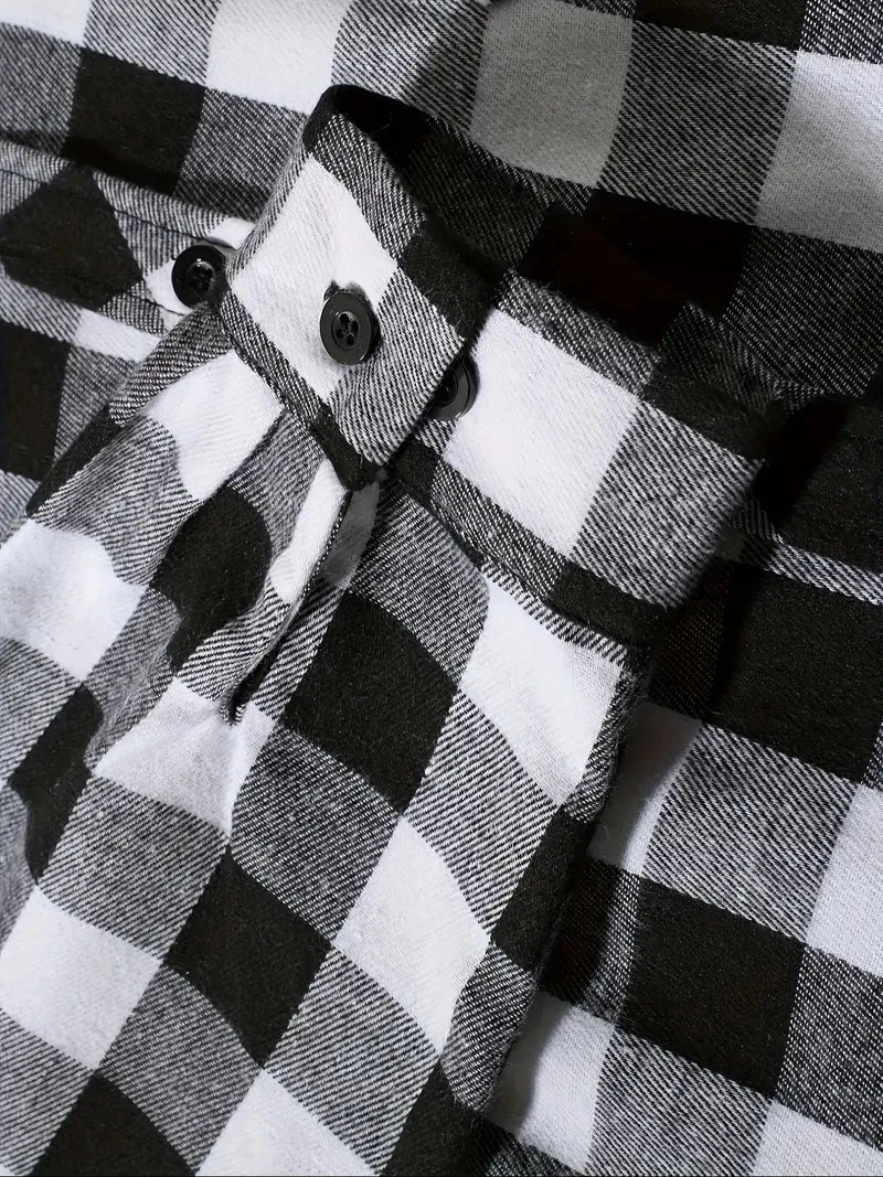 Youth Fashion Street Hooded Plaid Shirt Men's Slim Fit Long Sleeved Shirt Couple Travel Casual Shirt Men's Sports Shirt Jacket