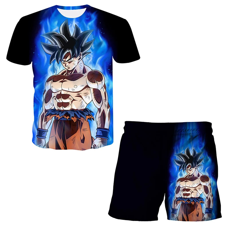 Japanese cartoon Dragon Ball Z T-shirt children's top T-shirt shorts two-piece set for summer boys T-shirt+shorts beach pants