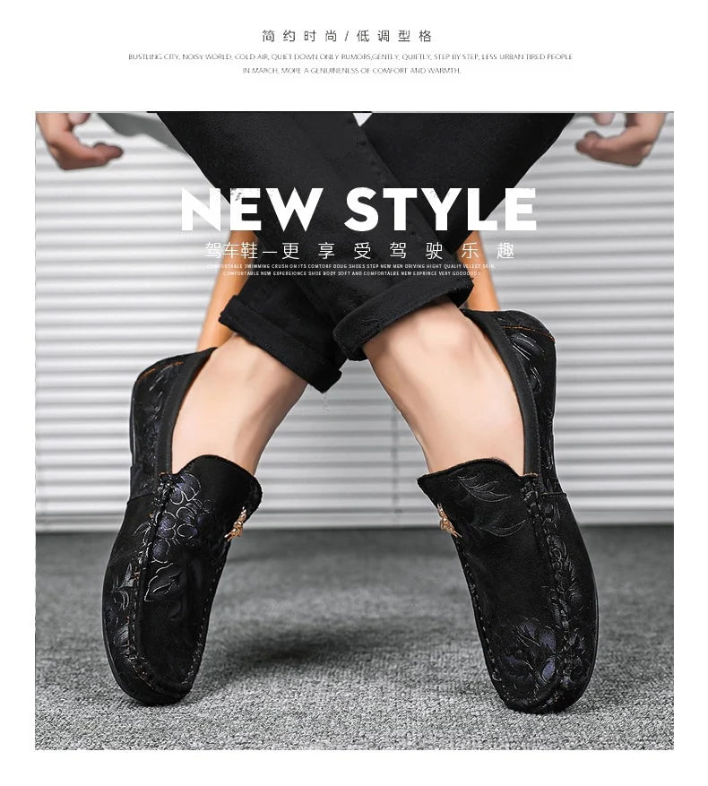 Luxury Brand Yellow Men Casual Shoes Fashion Flower Print Loafers Men Designer Flat Shoes Comfortable Slip-on Male Driving Shoes