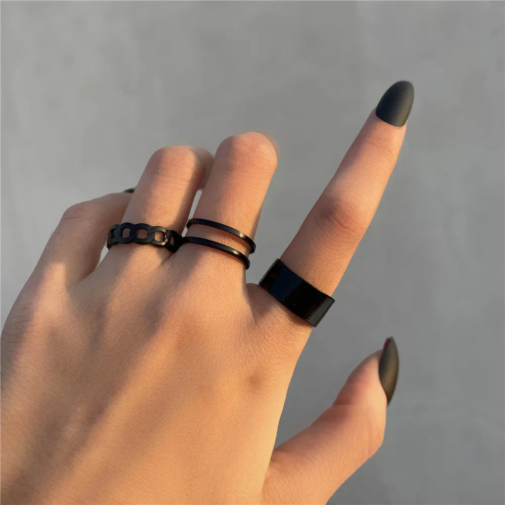 LATS European and American Retro Simple Love Ring Set for Women Creative Alloy Geometric Joint Rings 2022 Fashion Jewelry Gifts