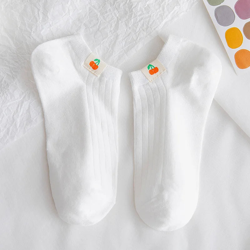 Solid Color White Short Socks Women Casual Cotton Breathable Low Cut Ankle Socks College Style School Students Kawaii Cute Socks