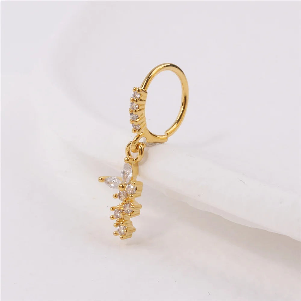Gold Plated Pendant Nose Ring Hoop for Women Crystal Nose Hoop Protection Jewelry Nose Piercing Cartilage Earring Piercing