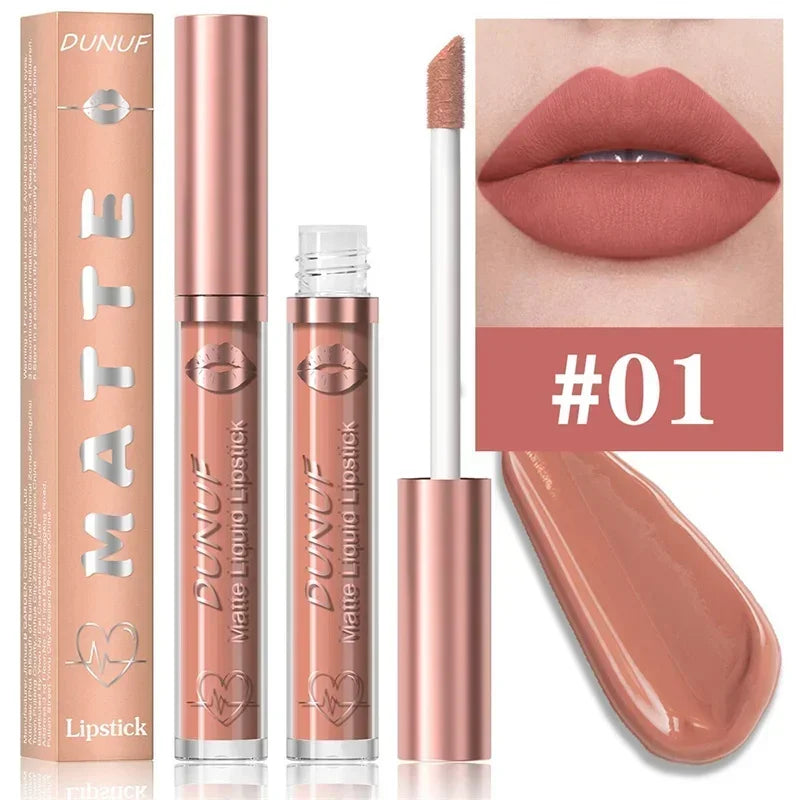 Matte Velvet Lip Gloss Dark Red Brown Lip Glaze Long Lasting Waterproof Liquid Lipstick Natural Moisturizer Transparent Lip Oil
