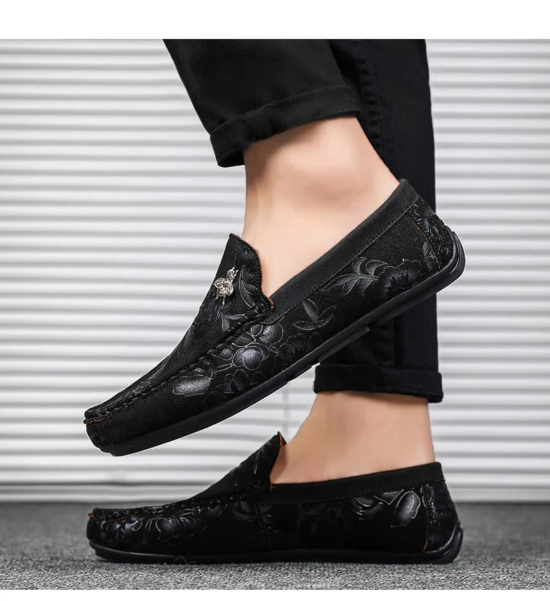 Luxury Brand Yellow Men Casual Shoes Fashion Flower Print Loafers Men Designer Flat Shoes Comfortable Slip-on Male Driving Shoes