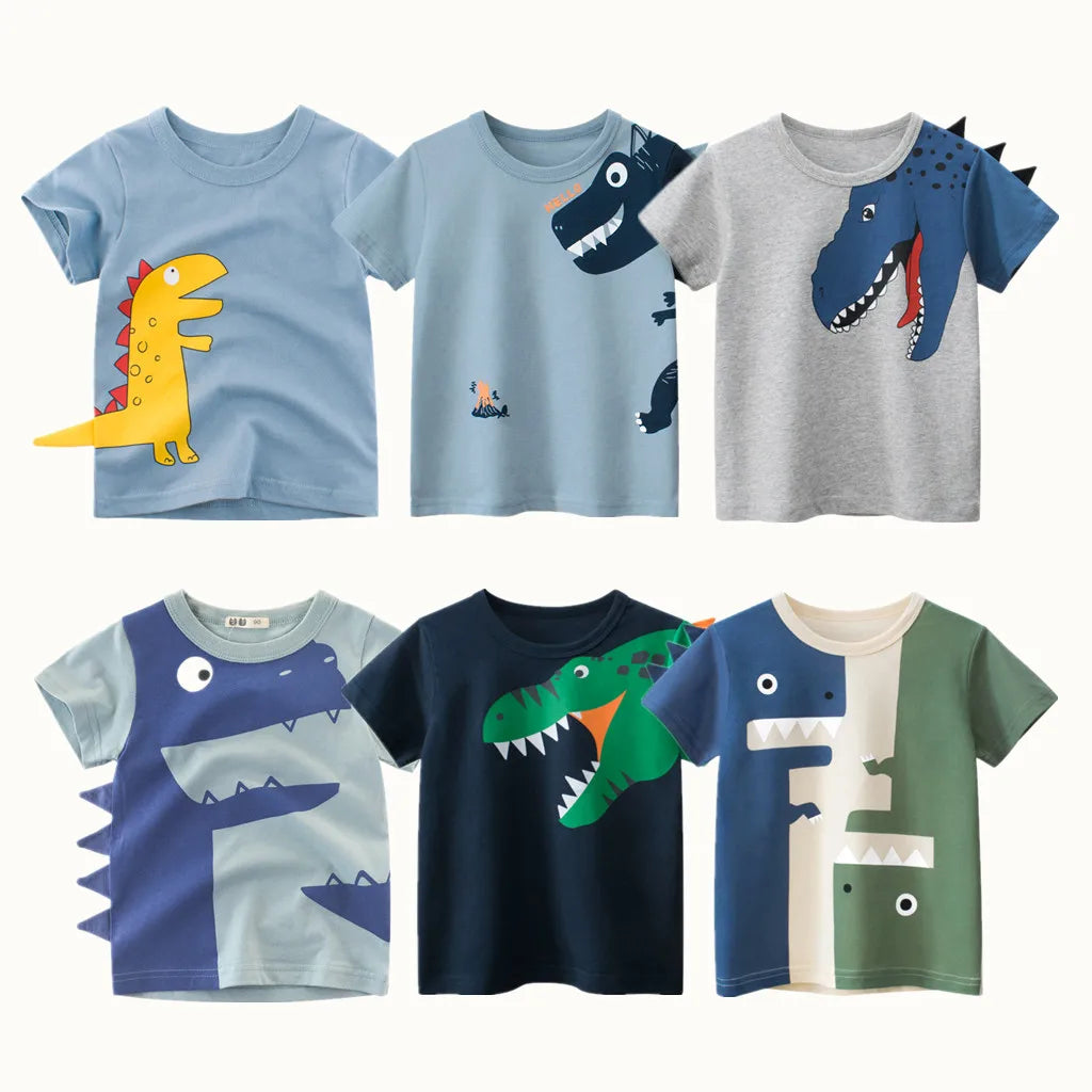 2024 Children 3D Cartoon Short T-Shirts Clothes for Boy 100% Cotton Short Sleeve Dinosaurs Cute Kids Casual Sport Top Tees