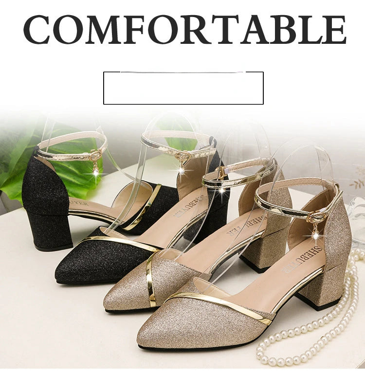 Women's High Heels Fashion High Quality Women Sandals Golden Party Night Club Pumps Sexy Sequins Women Shoes Sandalias de mujer