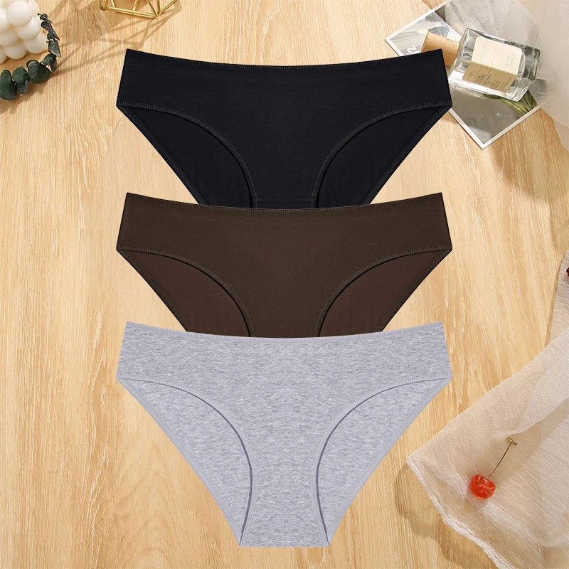 FINETOO 3PCS/Set S-XL Cotton Lingerie Panties Women Underwear Sexy Femme Underwear Women's Underpant Panty 8 Solid Color Briefs