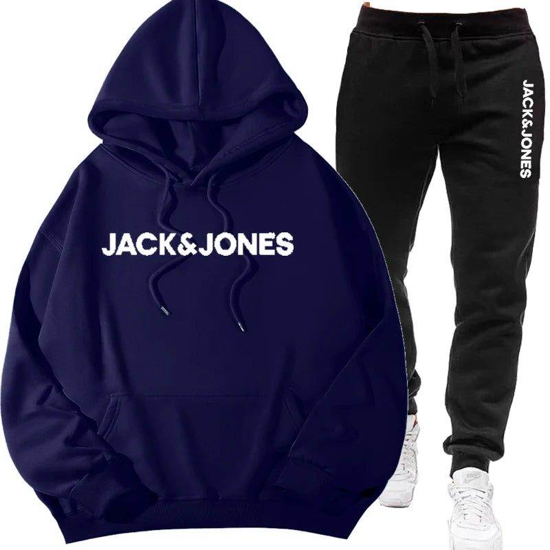 Two sets of men's sportswear for autumn/Winter 2025, including a sweatshirt and two sets of fitness jogging pants with wool caps