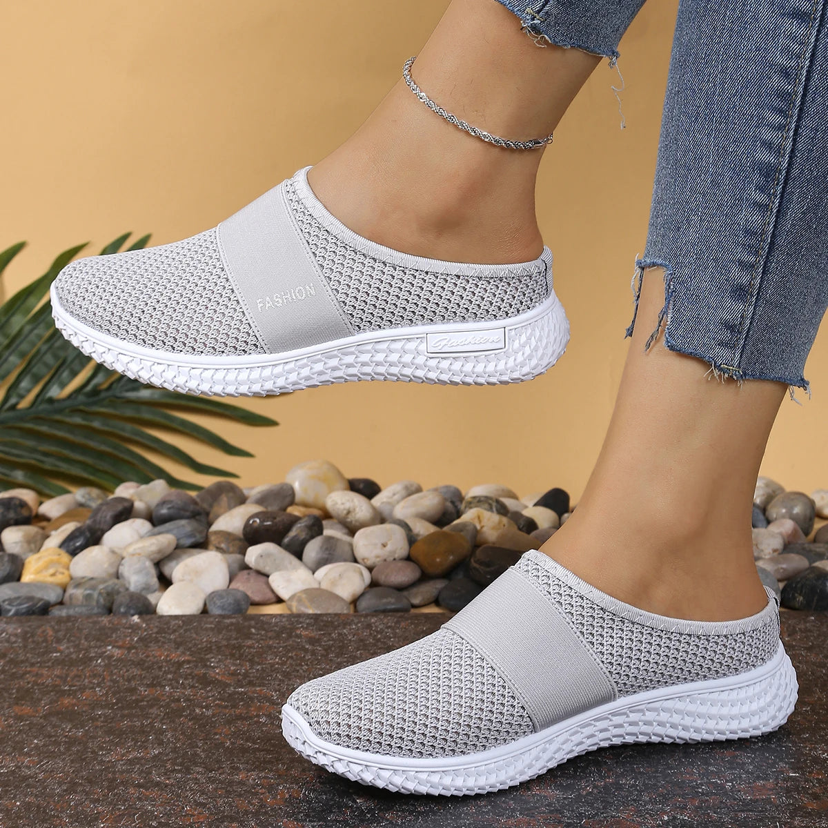 Women's shoes, women's casual shoes, summer mesh breathable thick-soled women's headband half support