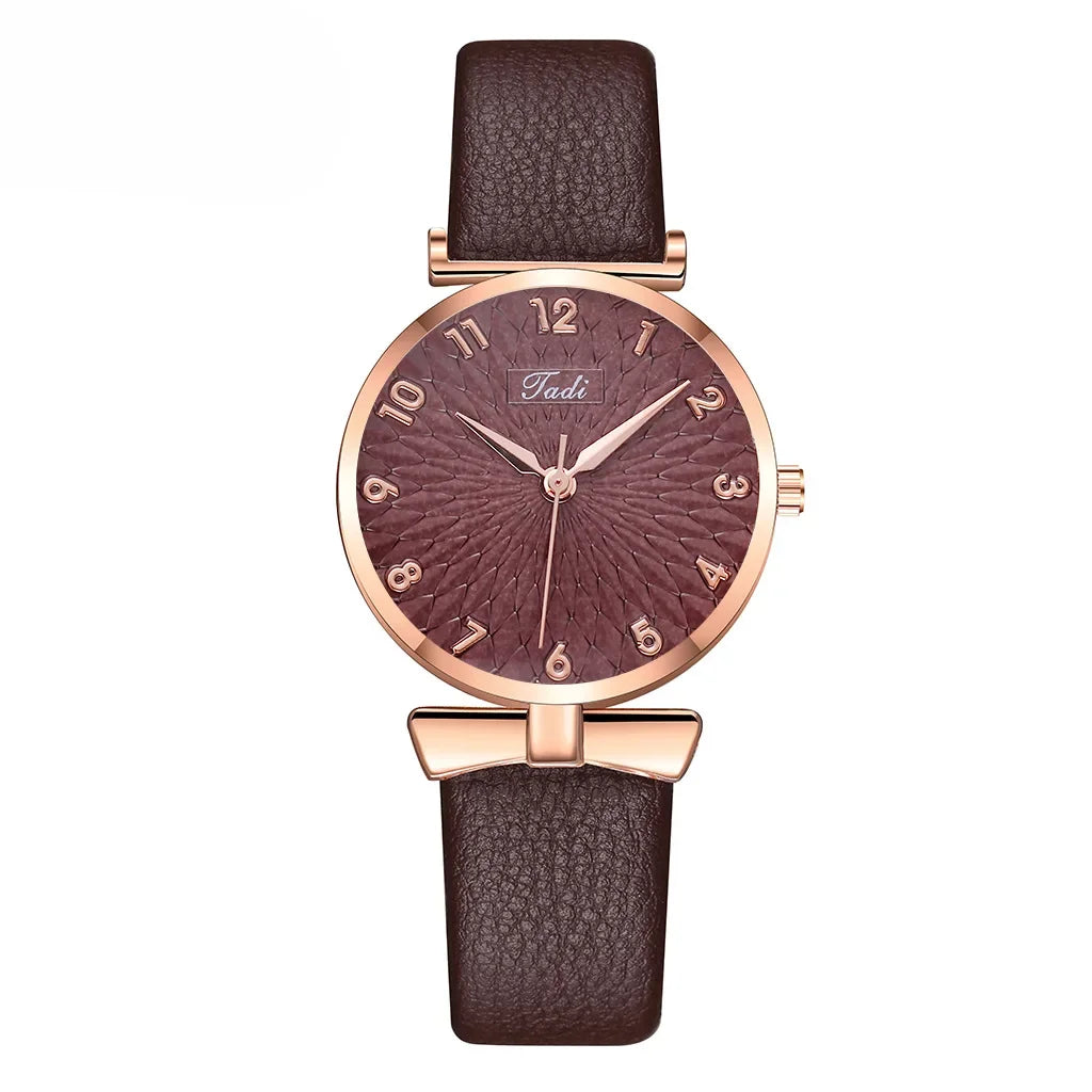 Fashion Women Watches Bracelet Necklace Earrings Ring Set Flowers Ladies Belt Watch Casual Leather Quartz Wristwatch Clock Gifts