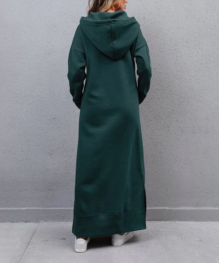 Autumn Winter New plus Size Loose Knitted Long Dress Hoodie Fleece Casual Fashion Dress Large Pocket Skirt Elegant Commute
