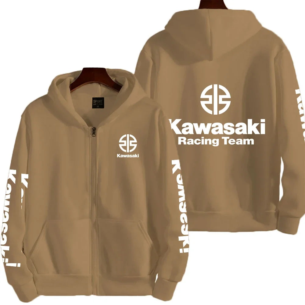 Kawasaki Logo Racing Motorcycle Team Men Zip Up Hoodie Spring Autumn Fashion Man Sweater 2025 New Sport Woman Jacket Coats