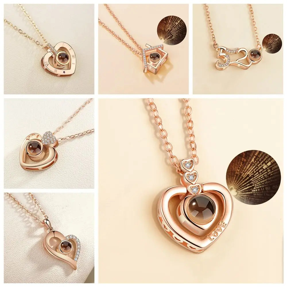 New Letter Necklace 100 Languages I Love You Projection Pendant Necklace Women Jewelry Collier Femme Bijoux Best Friends Gifts
