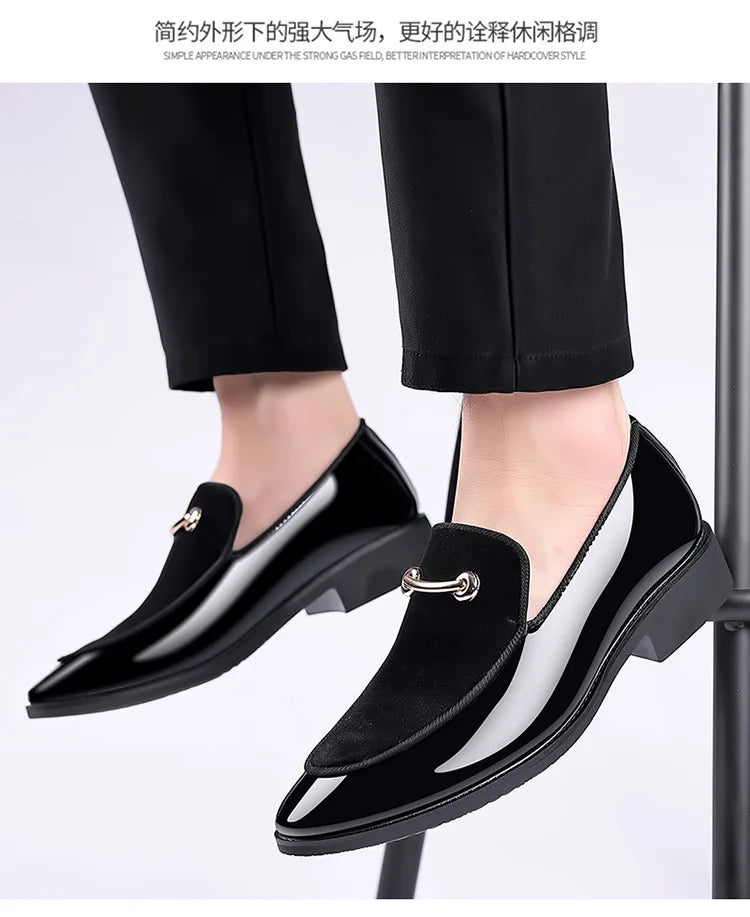 Italian Men's Dress Shoes British Suede Patent Leather Casual Shoes Korean Trendy Loafers 2024 Male Wedding Party Shoes for Men