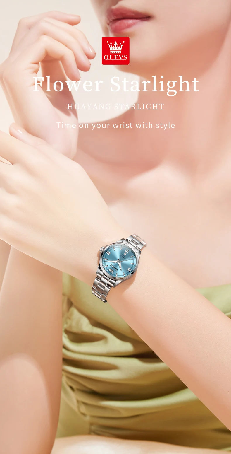 OLEVS Women's Watches Trend Elegant Stainless Steel Original Brand Small Dial Quartz Wristwatch for Lady Waterproof Luminous New