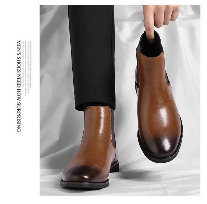 2025 New Chelsea Leather Shoes Suede Leather Men's Pointed Business Casual Ankle Boot Fashion Male Winter New Style Comfortable