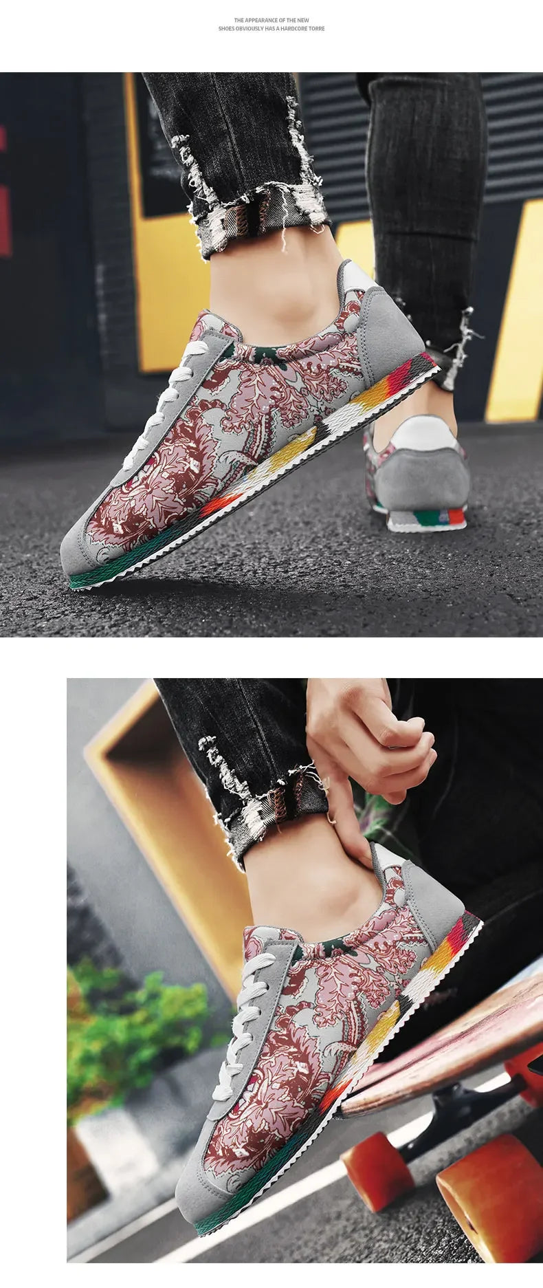Fashion Graffiti Printed Men Suede Sneakers Red Running Shoes Men's Jogging Shoes Light Gym Trainers Men Flat Embroidery Shoes
