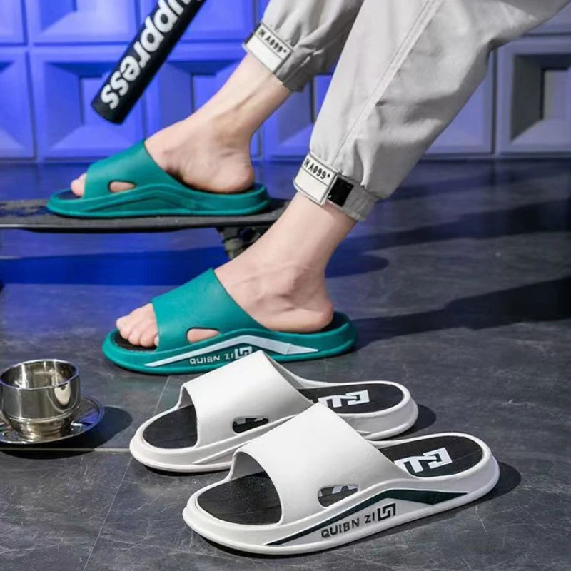 Fashion Men Slippers PVC Soft Sole Non-slip Men Flip Flops Outdoor Thick Bottom Beach Sandals Home Bathroom Couples Slippers New