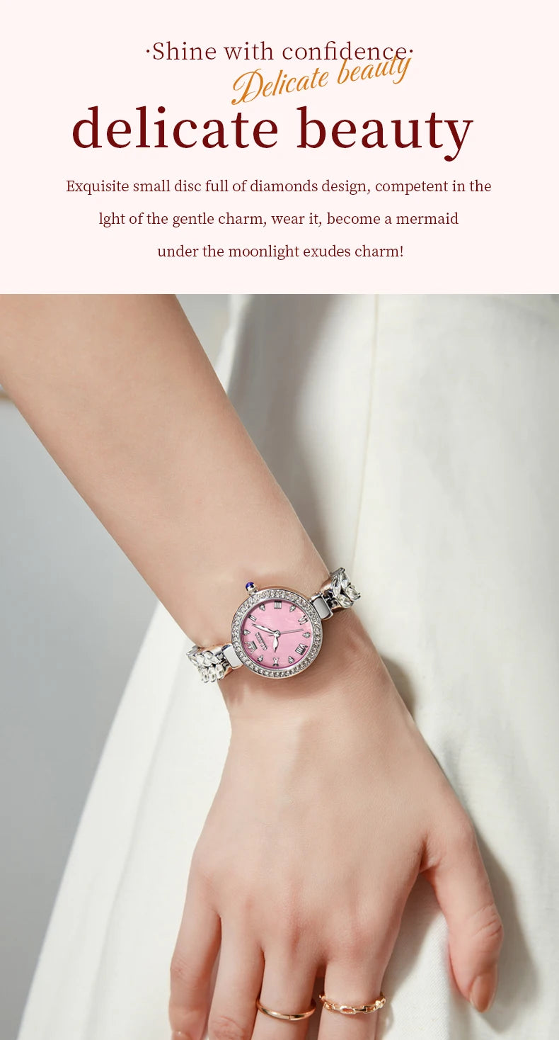 OLEVS 9971 Original Quartz Watches for Woman Fashion Full Diamond Mermaid Bracelet Wrist Watch Luxury Elegant Ladies Dress Watch