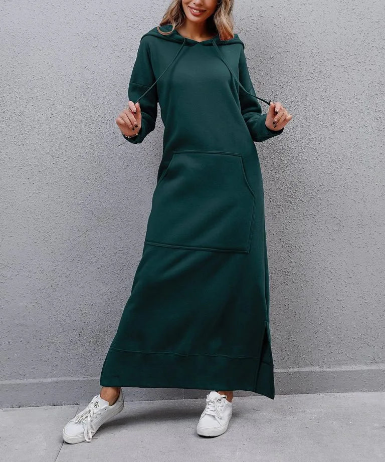 Autumn Winter New plus Size Loose Knitted Long Dress Hoodie Fleece Casual Fashion Dress Large Pocket Skirt Elegant Commute