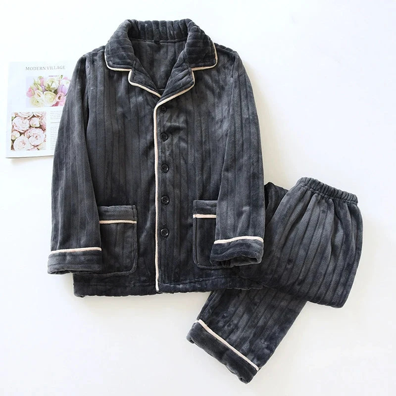 Couple Pajamas Winter Thick Coral Fleece Lapel Cardigan Sleepwear Flannel Men Women's Home Clothes Intimate Lingerie Nightwear