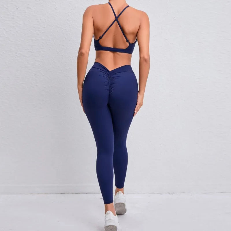 Seamless Yoga Sets Sports Fitness Hip-lifting Nude Feel Pants Cross Beauty Back Bra Suits Workout Gym Leggings Set for Women