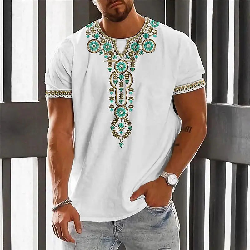 Vintage Ethnic Style Men's T Shirt  Dashiki Traditional Wear Clothing Short Sleeve Casual Retro Streetwear Clothes For Men tops