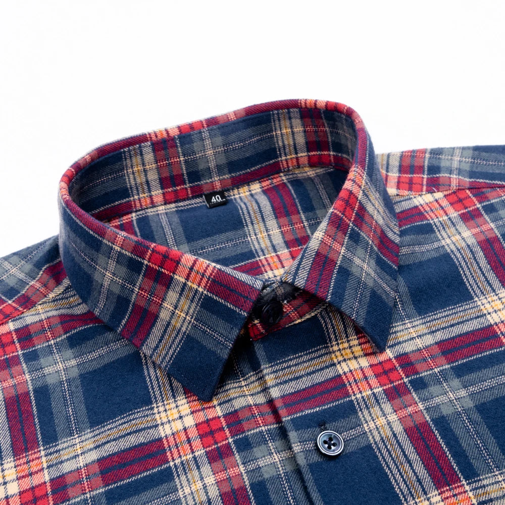 Men's Flannel Shirt Long Sleeve Plaid Button Down Shirts Regular Fit Casual Work Soft Cotton Tops Family Gathering with Pocket