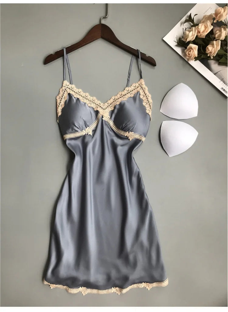 Women's Sleepwear Sexy Lingerie Lace Satin Pajama Sets Nightwear Sleeveless Tops+Shorts 2 Pcs Sets Pyjama Sets