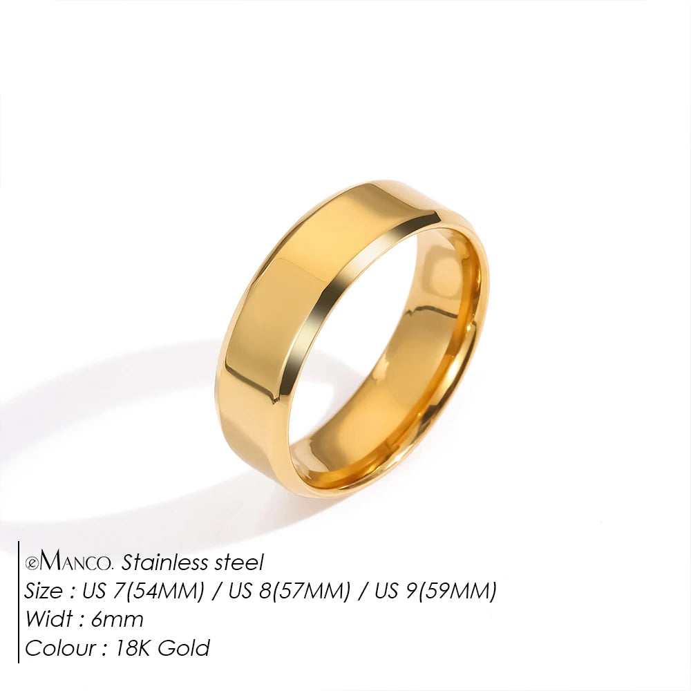 eManco Minimalist Style Smooth Band Rings Stainless Steel Gold-Plated Gender-Neutral Jewelry Fashion Men's Accessories Wholesale
