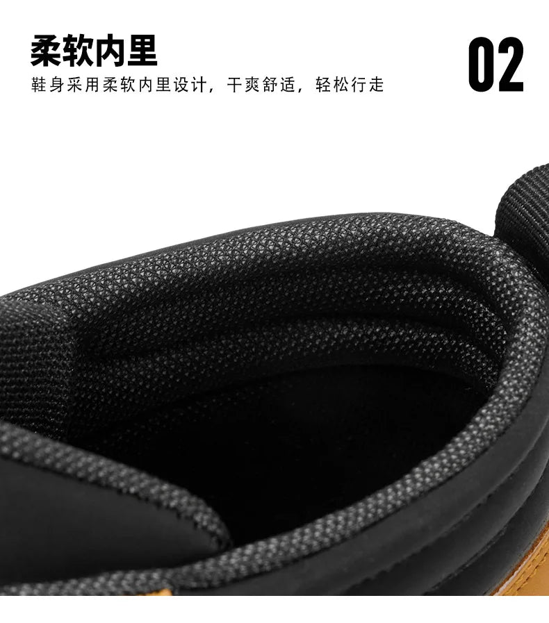 New Men's Leather Boots Brand Retro Comfortable Boots for Men 2025 Fashion High Top Non Slip Casual Shoes Business Work Shoes