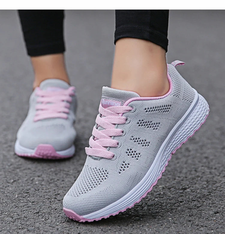Women's Lace-up Casual Shoe Mesh Flat Shoes for Woman Summer Breathable White Sneakers Women's Vulcanized Sneakers Tenis Walking