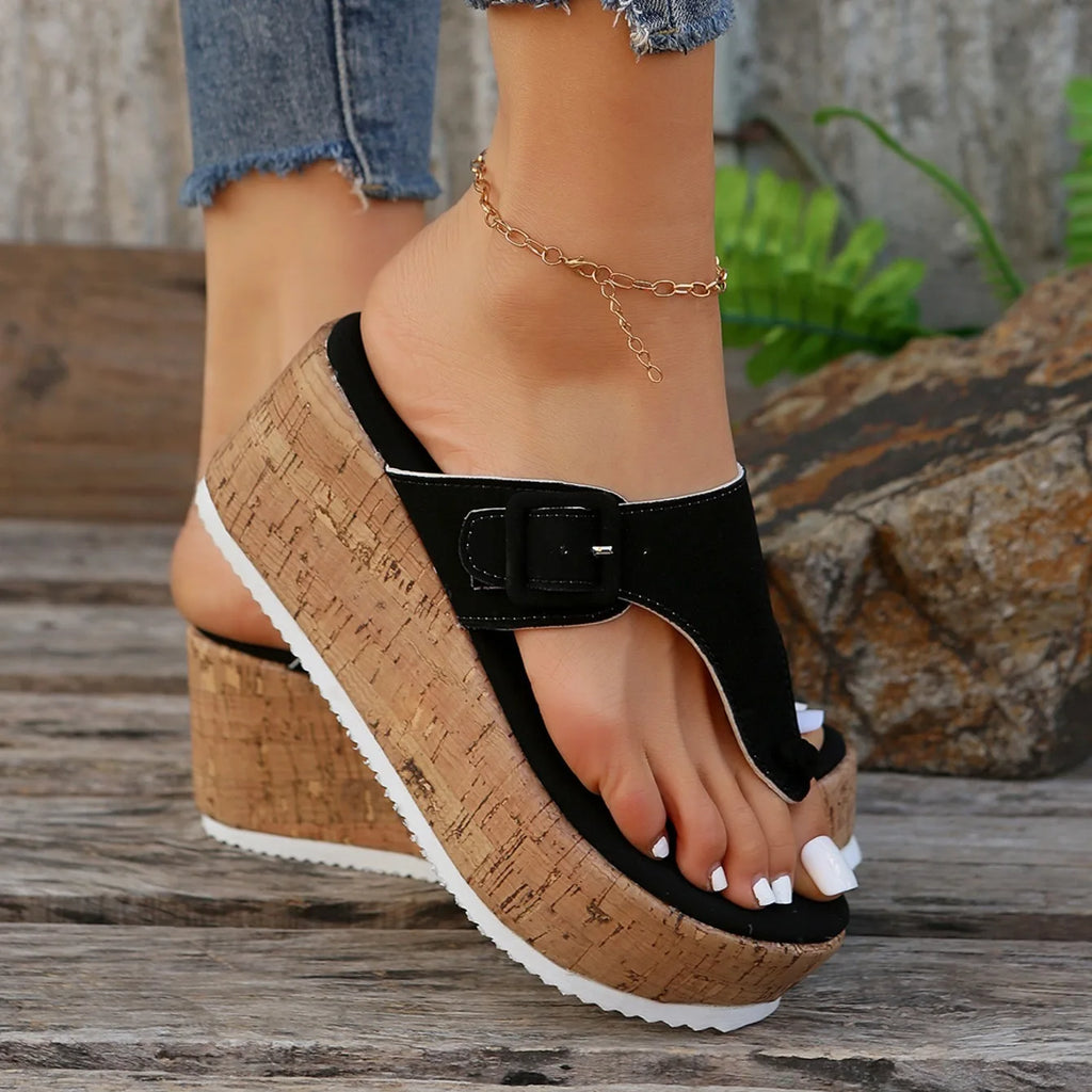 Women Slippers Female Clip Toe Flip Flops Wedges High Heels Women Sandals 2025 New Comfortable Platform Shoes Slides Women