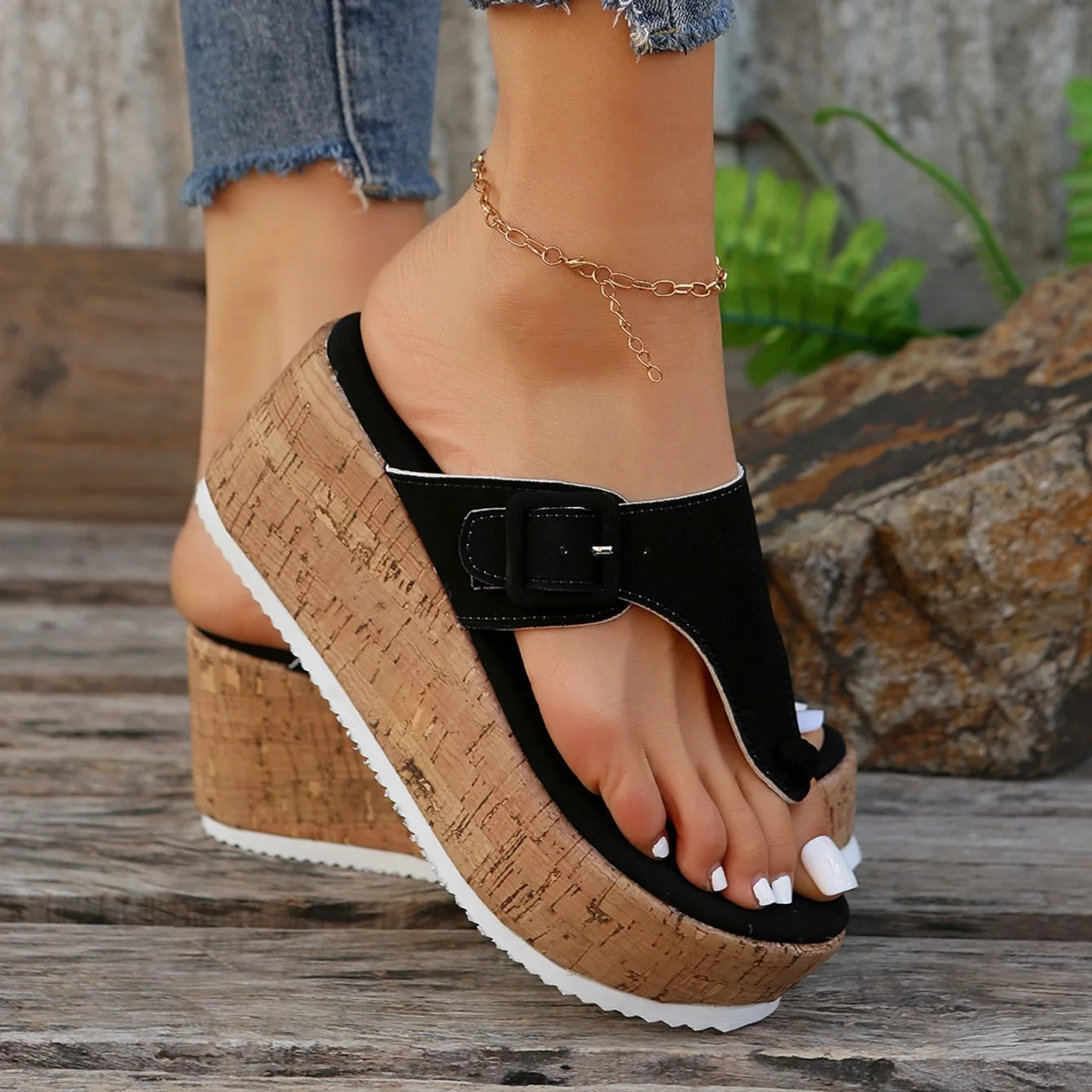 Women Slippers Female Clip Toe Flip Flops Wedges High Heels Women Sandals 2025 New Comfortable Platform Shoes Slides Women