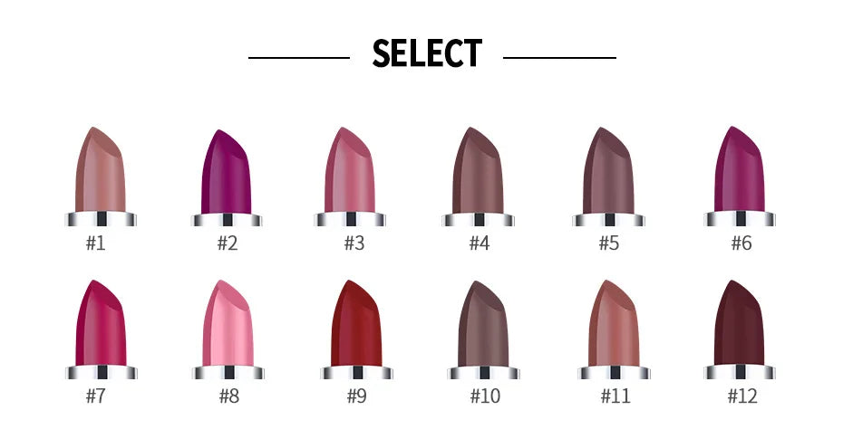 HANDAIYAN 12 Color Matte Lipstick Waterproof Moisturize Velvet Sexy Lip Gloss Popular Color Hot Selling Fashion Beauty Lipstick
