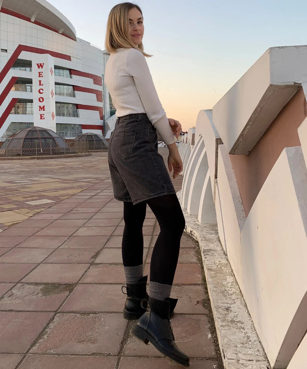 New Summer Women High Waist Button Wigh Leg Jeans Shorts Casual Female Loose Fit Blue Denim Shorts