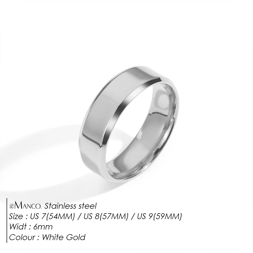 eManco Minimalist Style Smooth Band Rings Stainless Steel Gold-Plated Gender-Neutral Jewelry Fashion Men's Accessories Wholesale
