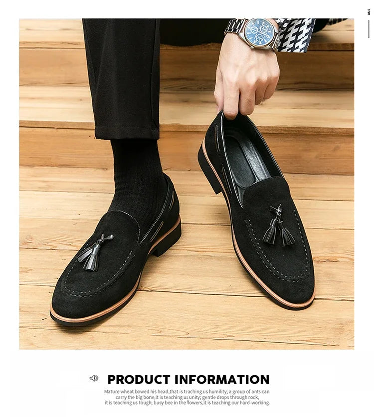 British Style Tassel Loafers Man Quality Suede Leather Shoes For Man Luxury Pointed Elegant Gentleman's Shoes chaussures homme