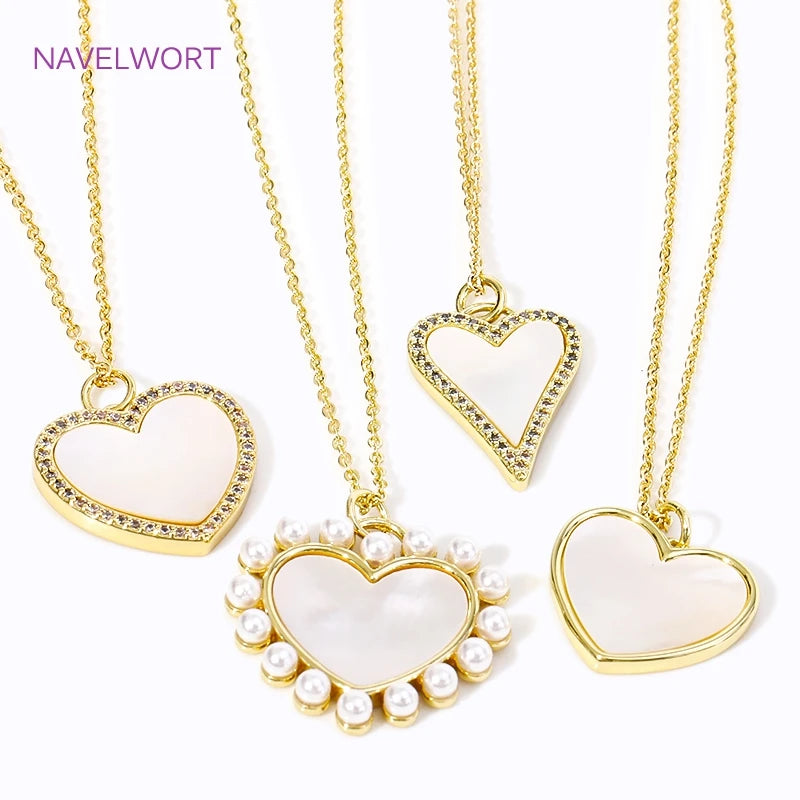 18K Gold Plated Natural Shell with Zircon/Pearl Heart Shape Pendant Necklace Trendy Necklaces For Women Jewelry Party Gifts