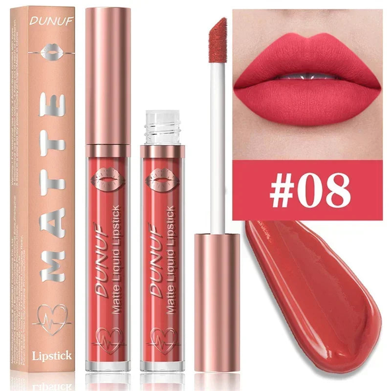 Matte Velvet Lip Gloss Dark Red Brown Lip Glaze Long Lasting Waterproof Liquid Lipstick Natural Moisturizer Transparent Lip Oil