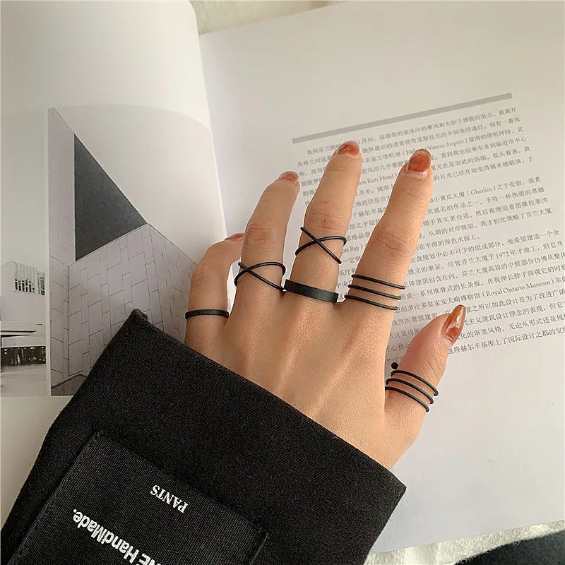 LATS European and American Retro Simple Love Ring Set for Women Creative Alloy Geometric Joint Rings 2022 Fashion Jewelry Gifts