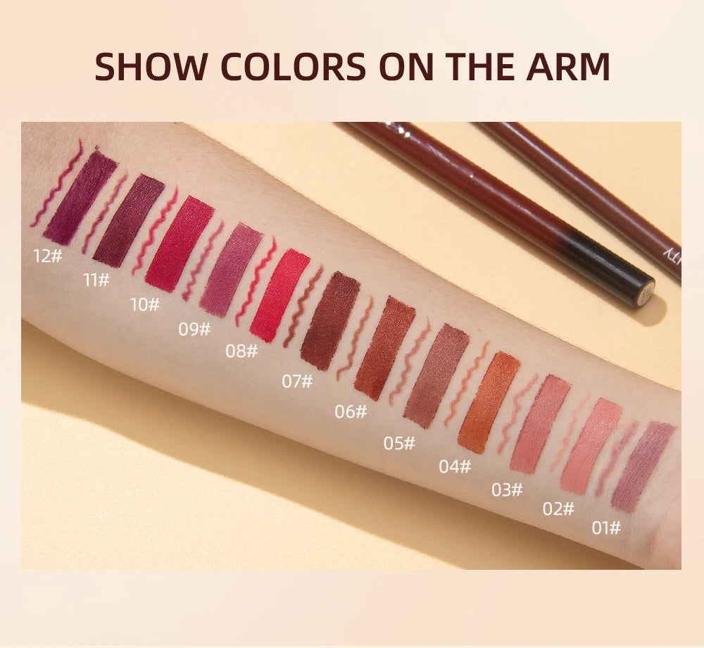 QIBEST Matte Nude Lipstick Pen Long Lasting Lipliner Lip Pencil Waterproof Lip Liner Contour Sexy Red Lip Makeup Set For Women