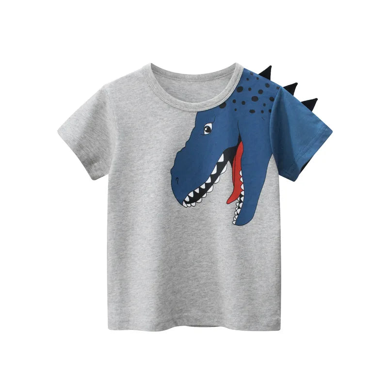 2024 Children 3D Cartoon Short T-Shirts Clothes for Boy 100% Cotton Short Sleeve Dinosaurs Cute Kids Casual Sport Top Tees
